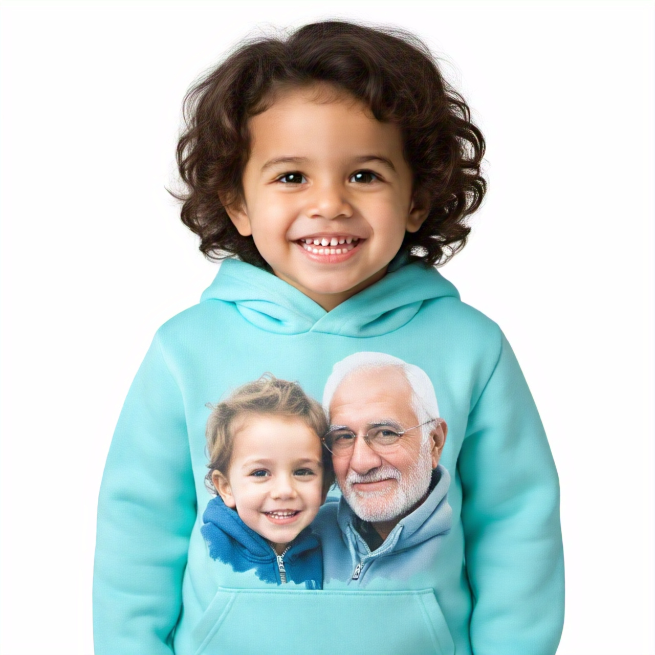 Child wearing custom hoodie with artful design